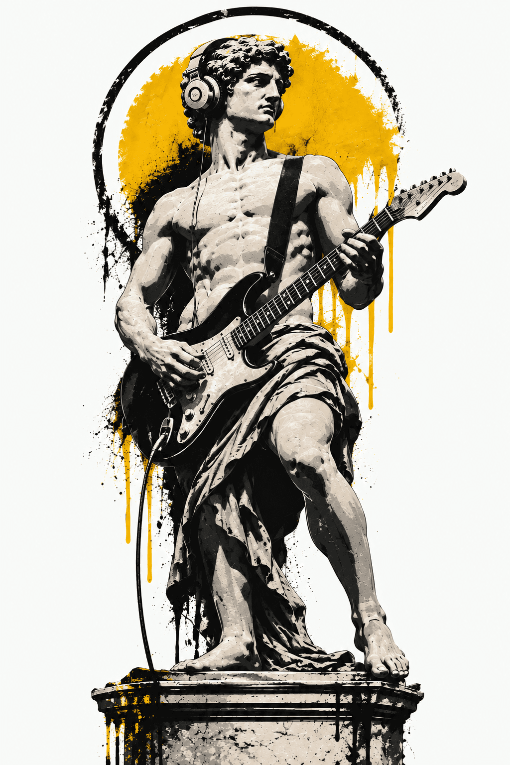 Estatua Sonópolis con guitarra y audífonos